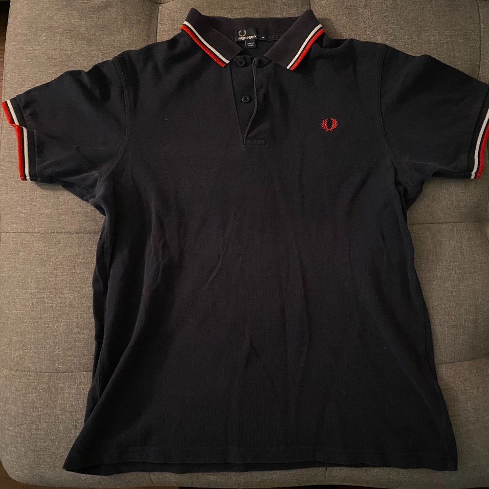 Fred Perry Blue polo with white and red stripes